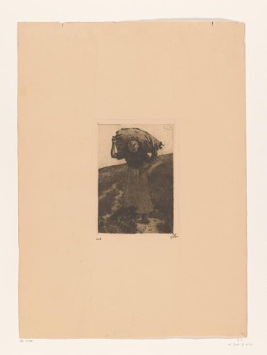 Peasant woman carrying a sack on her shoulders