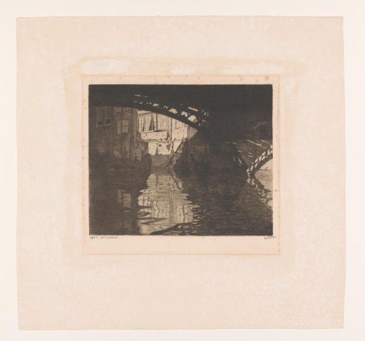 View under the Visbrug with presumably the rear facades of the houses on the Groenmarkt 60 to 70 in Dordrecht