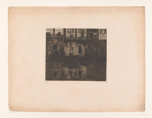 View of the rear facades of houses along a canal in Dordrecht