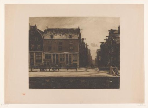 View of the Jodenhouttuinen in Amsterdam from the water near the Sint Antoniesluis