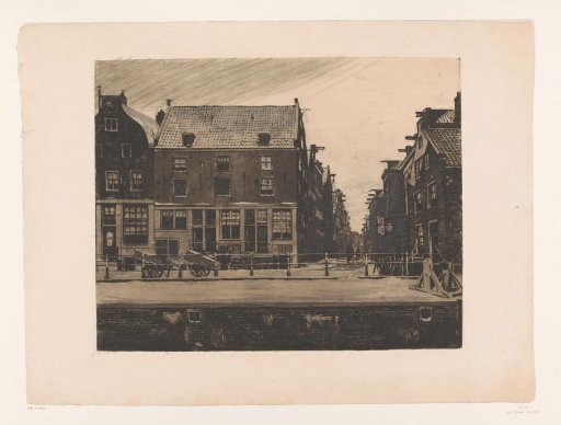 View of the Jodenhouttuinen in Amsterdam from the water near the Sint Antoniesluis