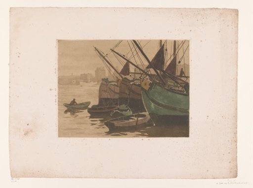 Three turf boats with rowing boats in the IJ