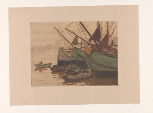 Three turf boats with rowing boats in the IJ