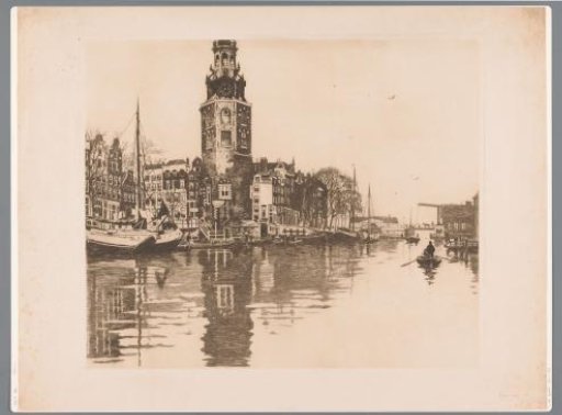 View of the Montelbaanstoren in Amsterdam from the Water of the Oudeschans