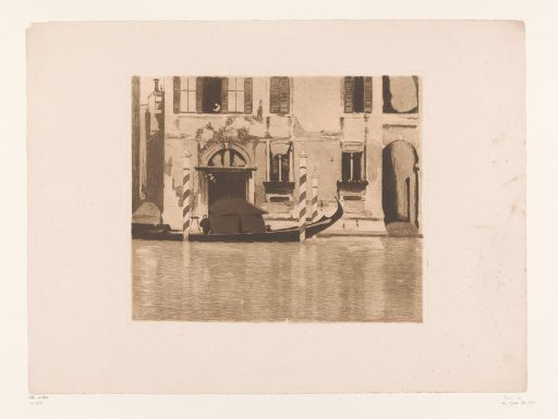 Moored Gondola with Superstructure in a Canal in Venice