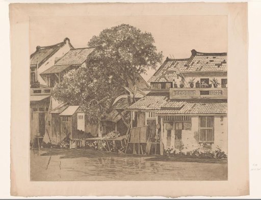 View of Houses on a River in Batavia