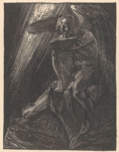 Fallen angel sitting on a rock