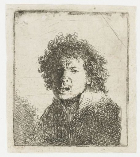 Self-portrait open mouthed, as if shouting: bust