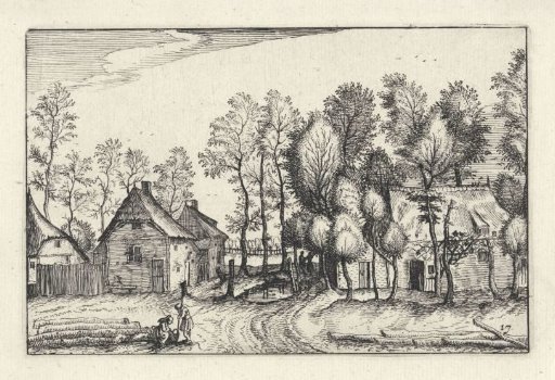 Landscape with houses and pollarded trees