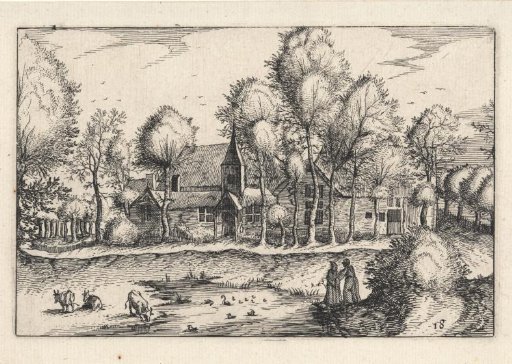Figures by a pond