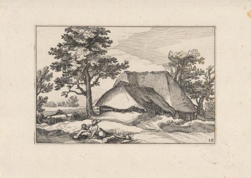 Farmhouse and shepherd with his dog