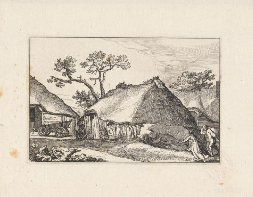 Farmhouse and a cart on a yard
