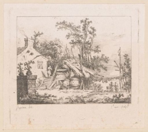 View of a Hut with a Haystack and Clothesline