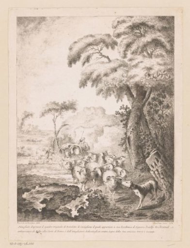 View of a road with shepherds and a flock of sheep
