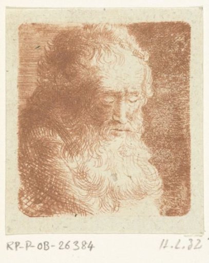 Old man with a beard, gaze directed downwards: three-quarter length, facing right