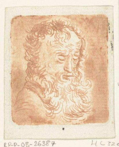 Old man with a beard, gaze directed downwards: three-quarter length, facing right