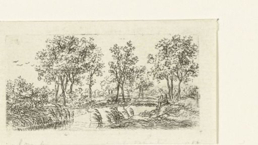 River Landscape with Trees and Fisherman