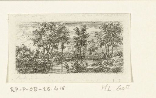 River Landscape with Trees and Fisherman
