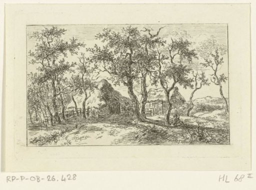 Landscape with a farm and a walker