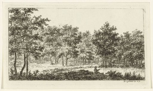 Wooded landscape with a river and a fisherman