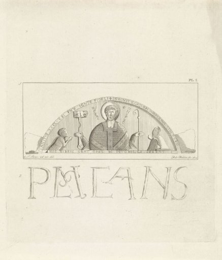 Relief on the tympanum of Egmond with Saint Peter and Count Dirk VI of Holland and Countess Petronella