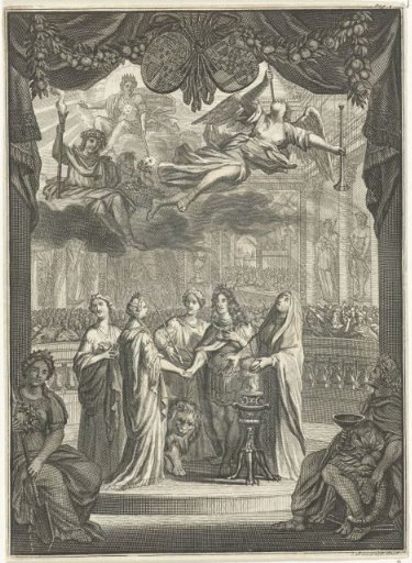 Allegorical representation of the marriage of William III and Mary II, 1677