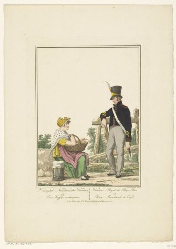 Standing soldier with a seated coffee seller