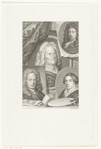Four portraits of Dutch artists Hendrik Noteman, Jacob Gole, Maria Schalcken and Wigerus Vitringa