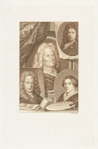 Four portraits of Dutch artists Hendrik Noteman, Jacob Gole, Maria Schalcken and Wigerus Vitringa
