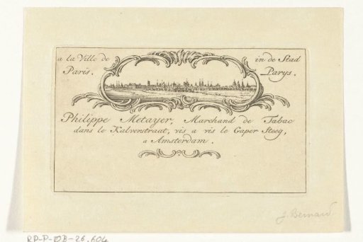 Calling card of Philippe Metayer, tobacco merchant