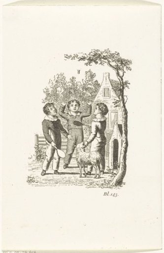 Three Children Playing Badminton or Feather Game