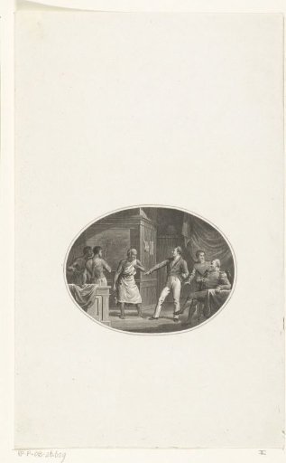 Colonists in conversation with inhabitants of Western Australia or New Holland and layout of text for title page