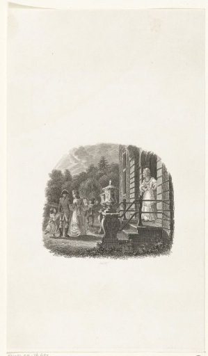 Family leaving house and being watched by a maid