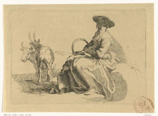 Seated shepherdess with basket
