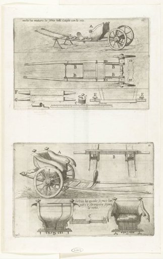 Two Images Depicting the Construction of the Parts of a Carriage with a Seat for One Person