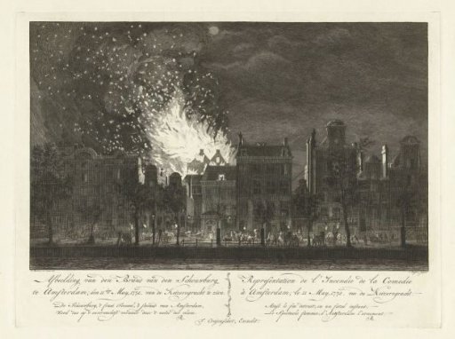Fire of the Theatre on the Keizersgracht in Amsterdam, seen from the opposite side, 1772