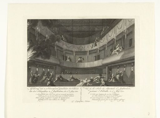 Hall of the theatre on the Keizersgracht in Amsterdam at the outbreak of the fire, 1772