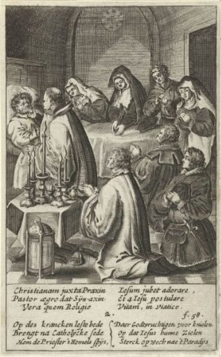 Sick man receiving the host from a priest
