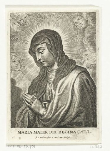 Mary with folded hands, surrounded by cherubs