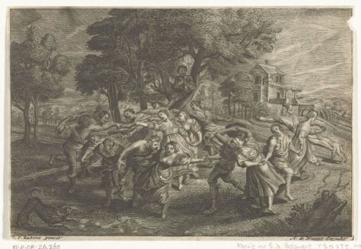 Landscape with men and women dancing