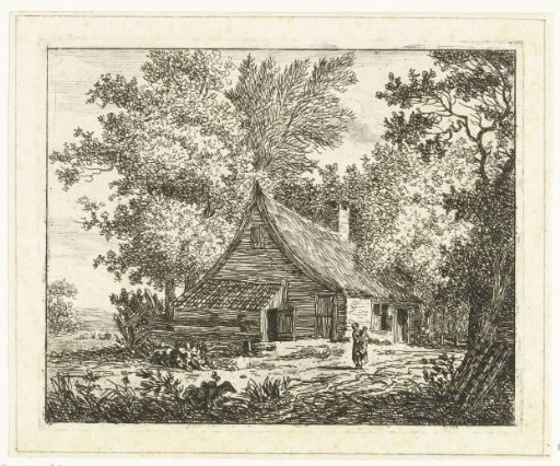 Woman with a child standing in front of a farmhouse on the Amstelveense Weg