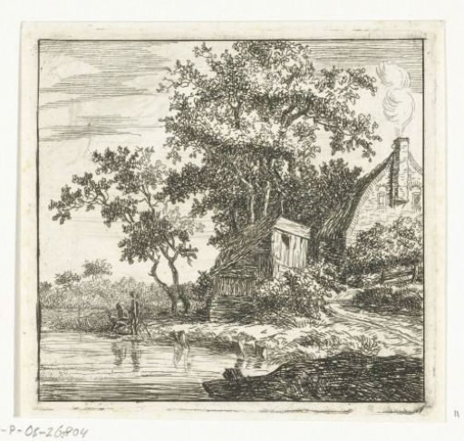Angler by a shed by the water