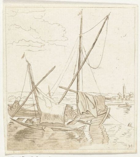 Two sailing ships in a river
