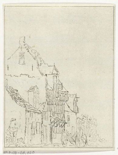 House with Wheelbarrow in Front of the Door
