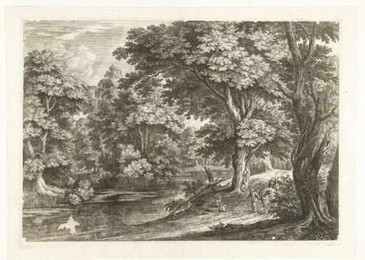 Landscape with a woman sitting by a river along the road