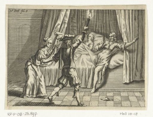 Gusman d'Alfarache at a bed with ladies