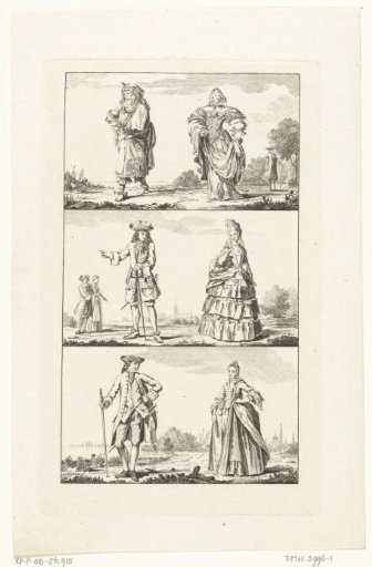 Three landscapes with men and women in Dutch costumes, from different periods
