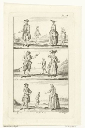 Three landscapes with men and women in Dutch costumes, ca. 1775