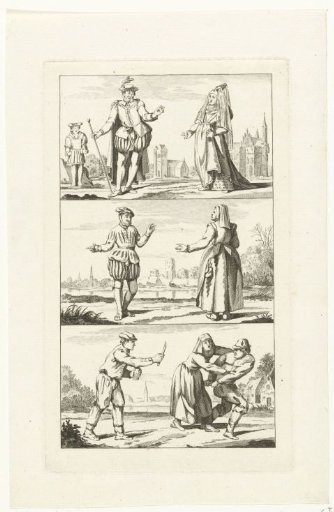 Three landscapes with men and women in Dutch costumes, ca. 1775