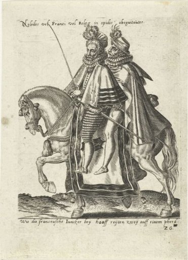 Two French squires on a horse